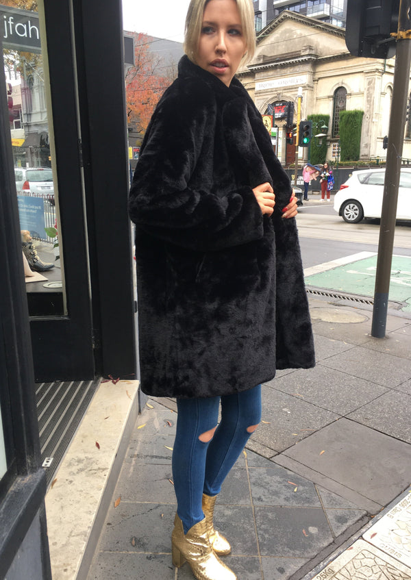 Maya Faux Fur Jacket - Black-Clothing-jfahristore