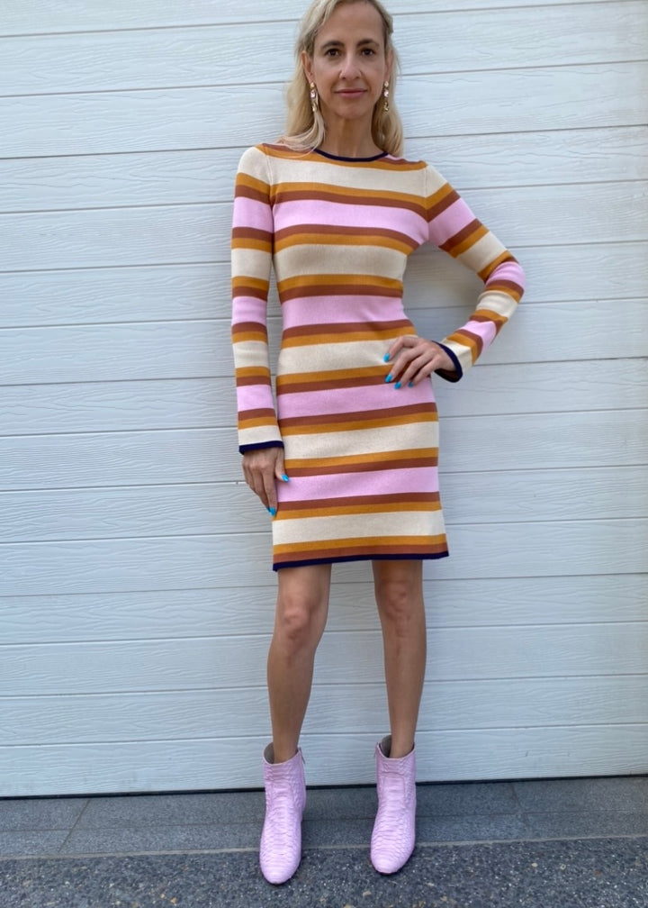 Halycon dress - Pink and neutral striped