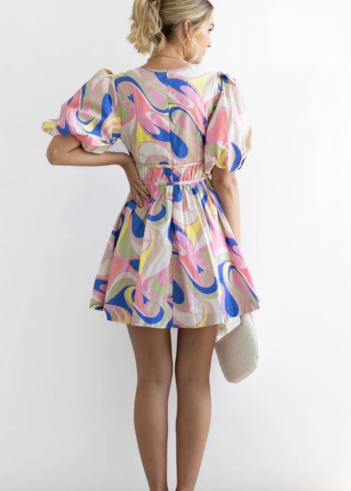 Taylor short dress - Pink and cobalt print