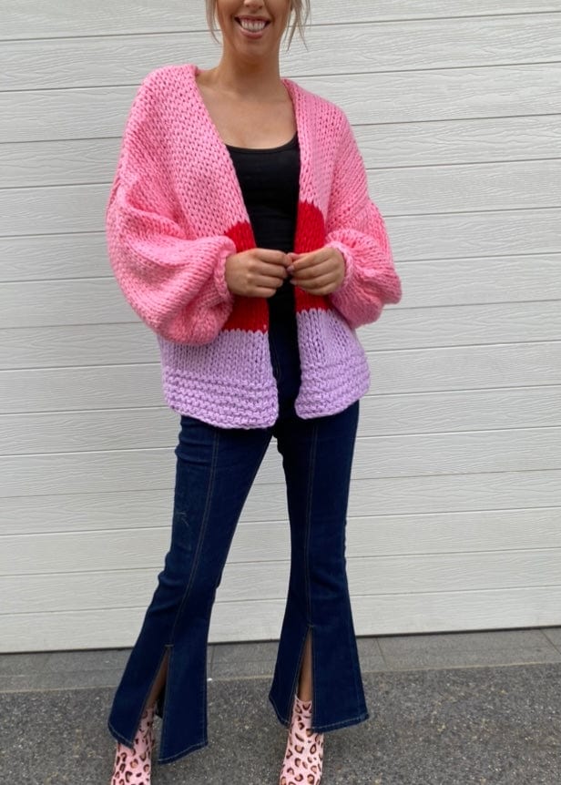 Delight Cardigan - Pink, Red and Purple