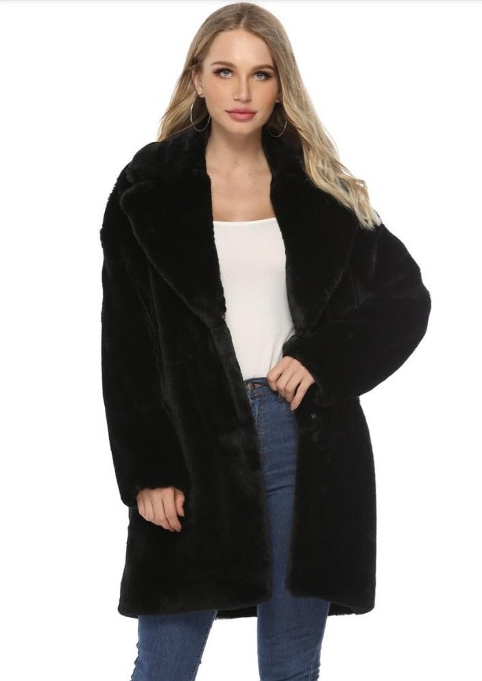 Maya Faux Fur Jacket - Black-Clothing-jfahristore