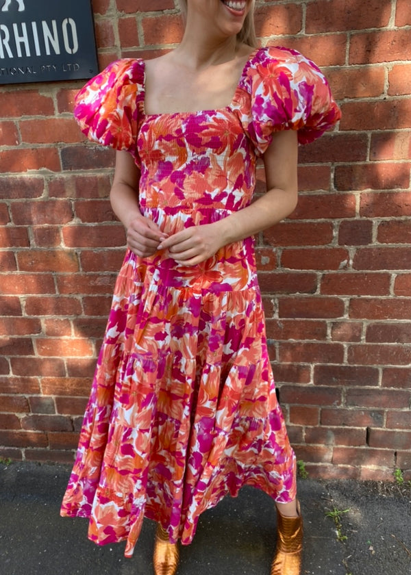 Layla dress - Pink and orange floral print