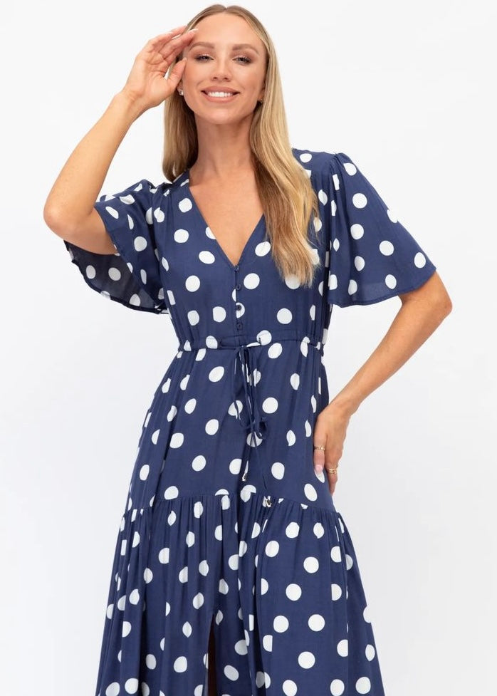Augusta dress - Navy and white polka dot