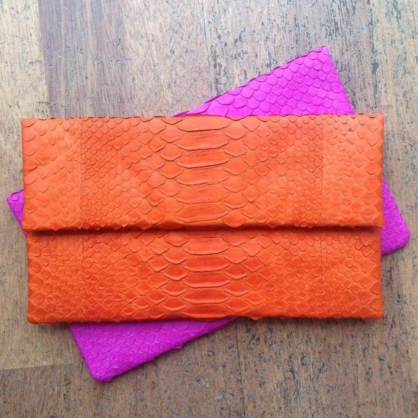 Jfahri Snakeskin Clutch - Neon Orange-Accessories-jfahristore